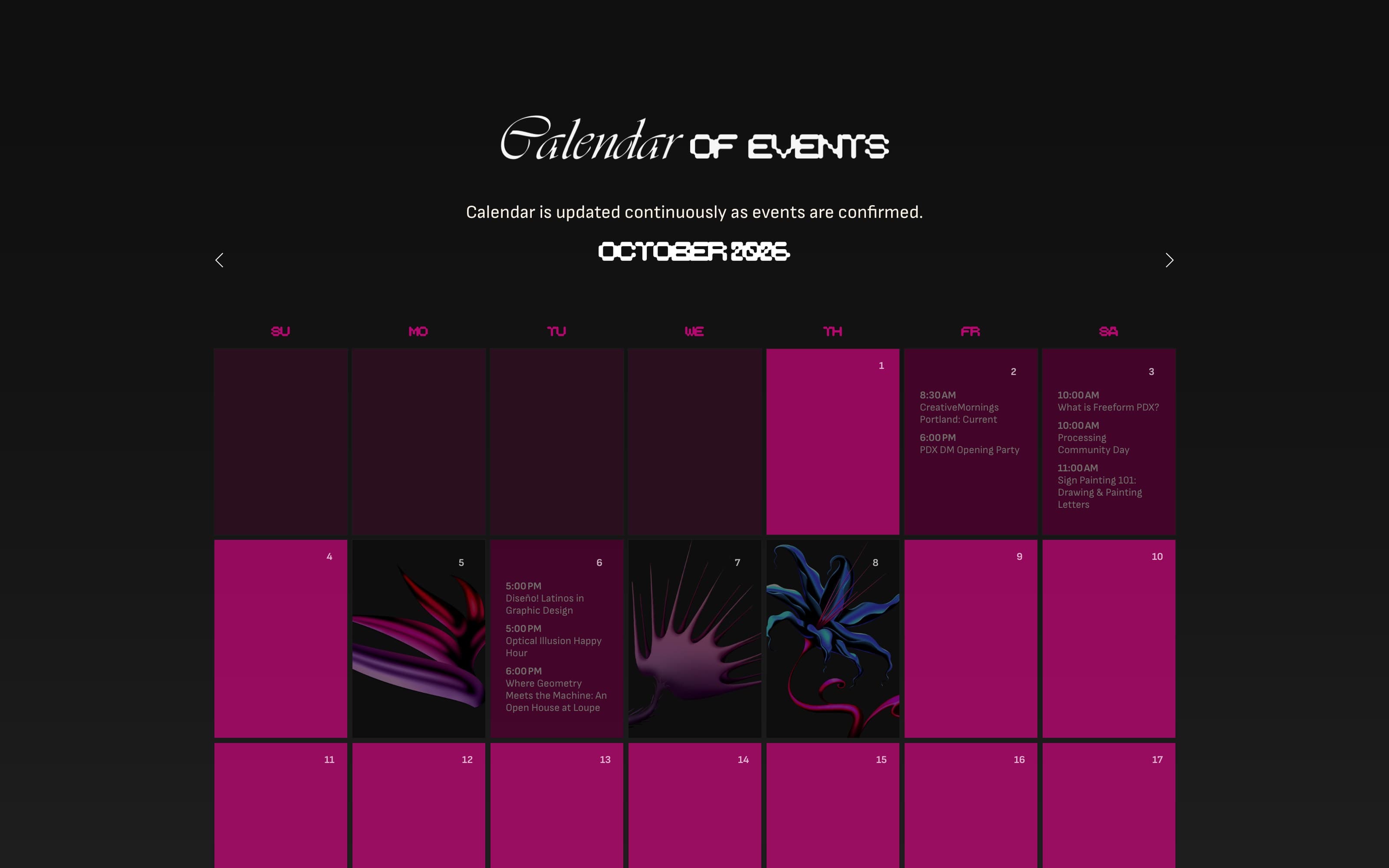October 2026 calendar with hot pink cells and IntraNet weekday headers.