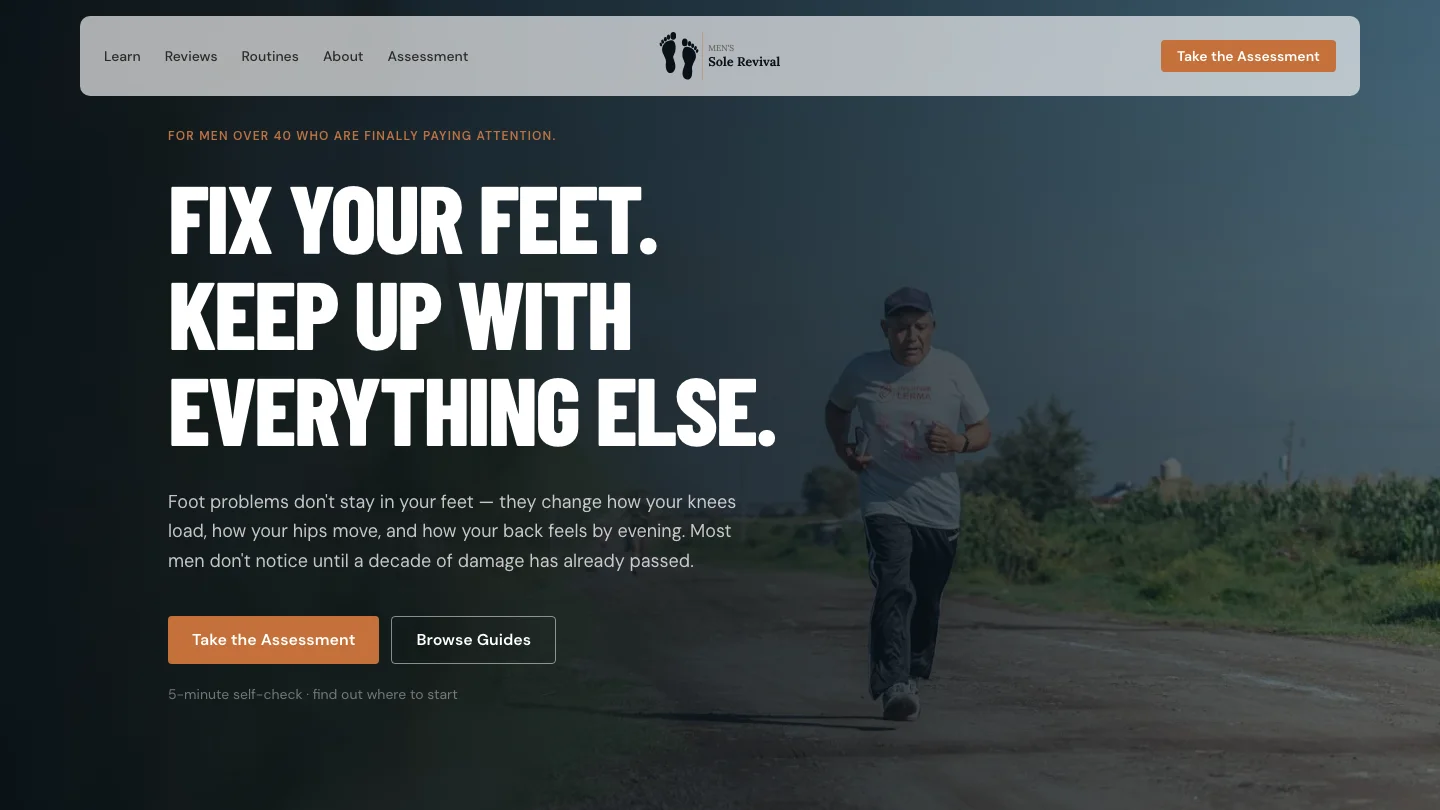 Men's Sole Revival homepage — dark editorial design