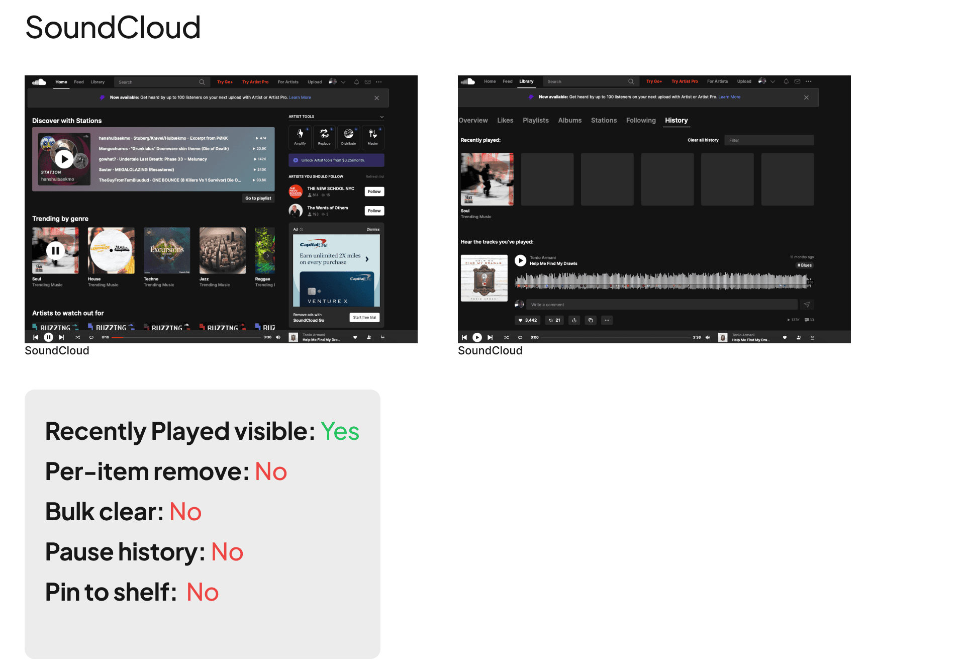 SoundCloud reference screen captured for the competitive audit.