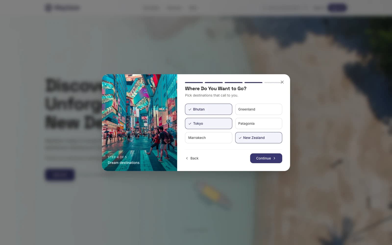 Wayfarer signup step 04. Dream places. Live at wayfarer.barreiro.com.