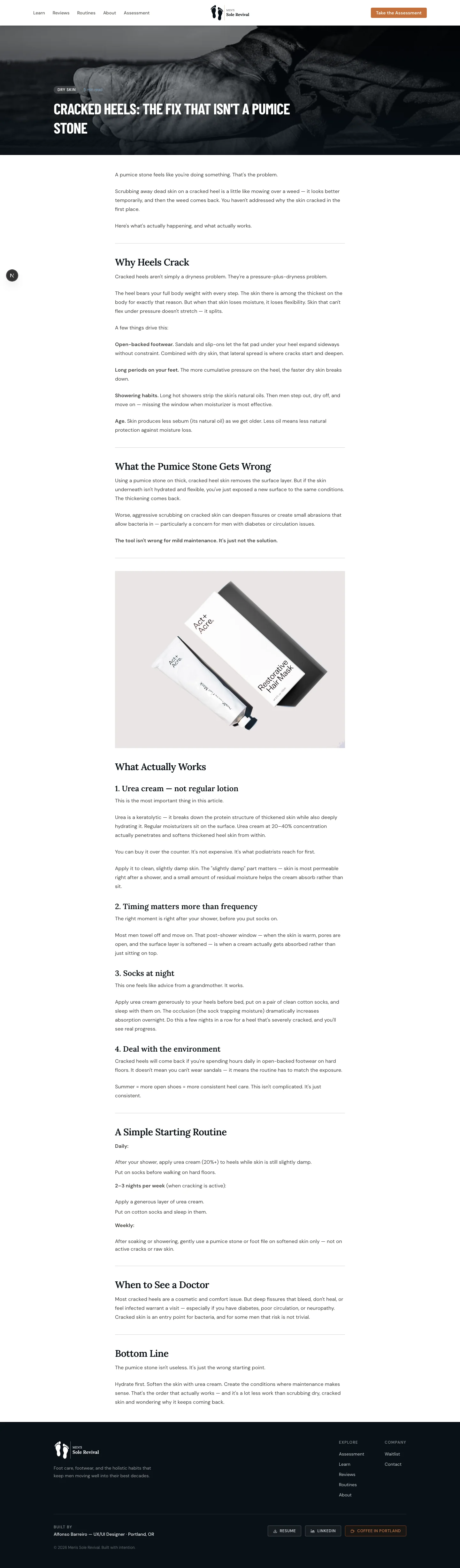 Men's Sole Revival article page. Long-form editorial with clear typography hierarchy