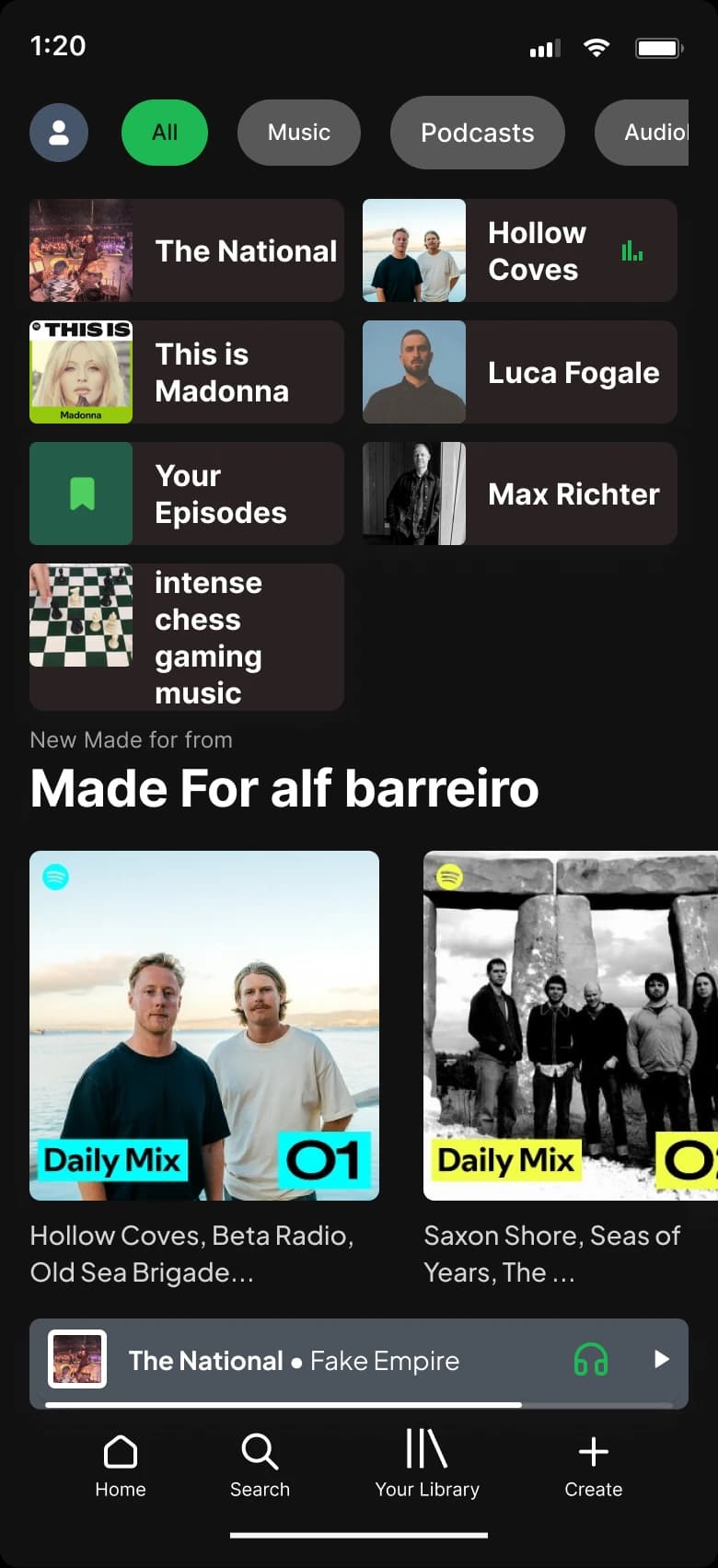 Spotify Home shelf after removal — item gone, shelf reflowed, Undo toast visible